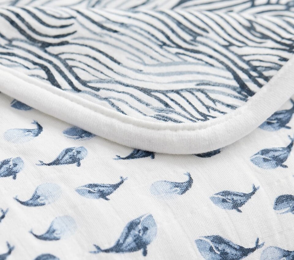 Organic Oversized Muslin Whale Baby Blanket Pottery Barn Kids AU